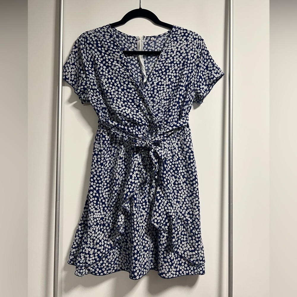 Floral Wrap Dress in Blue and White